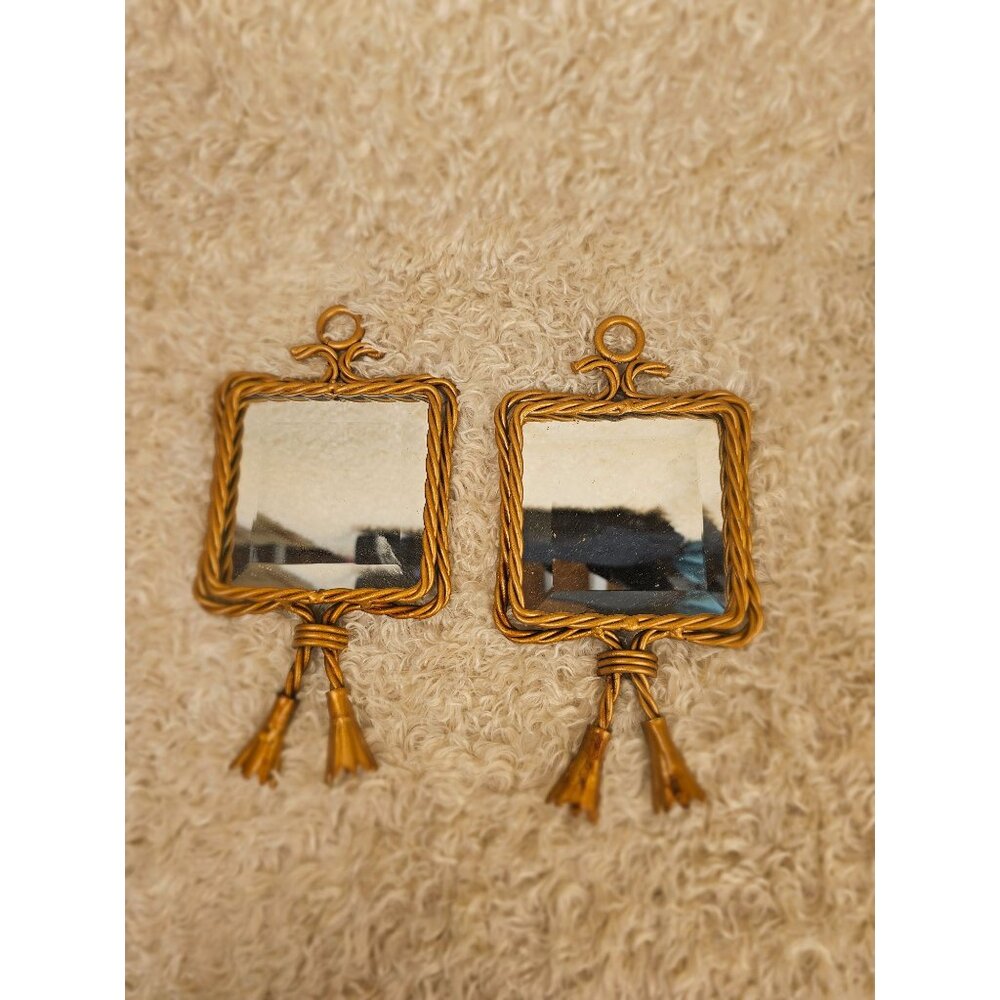Homco Vintage Gold-Tone Metal Mirrors, Set 2